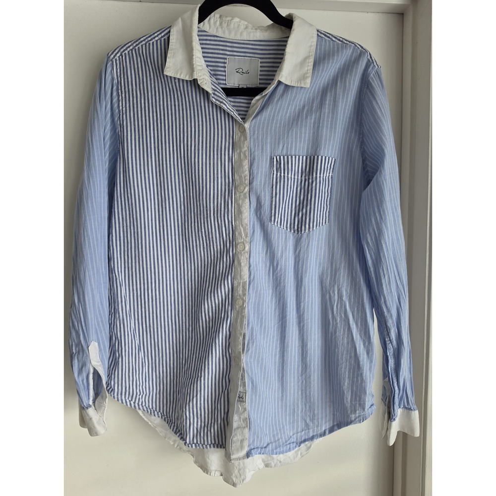 Rails Women M Blue White Striped Long Sleeve Collared Button-Up Shirt Top